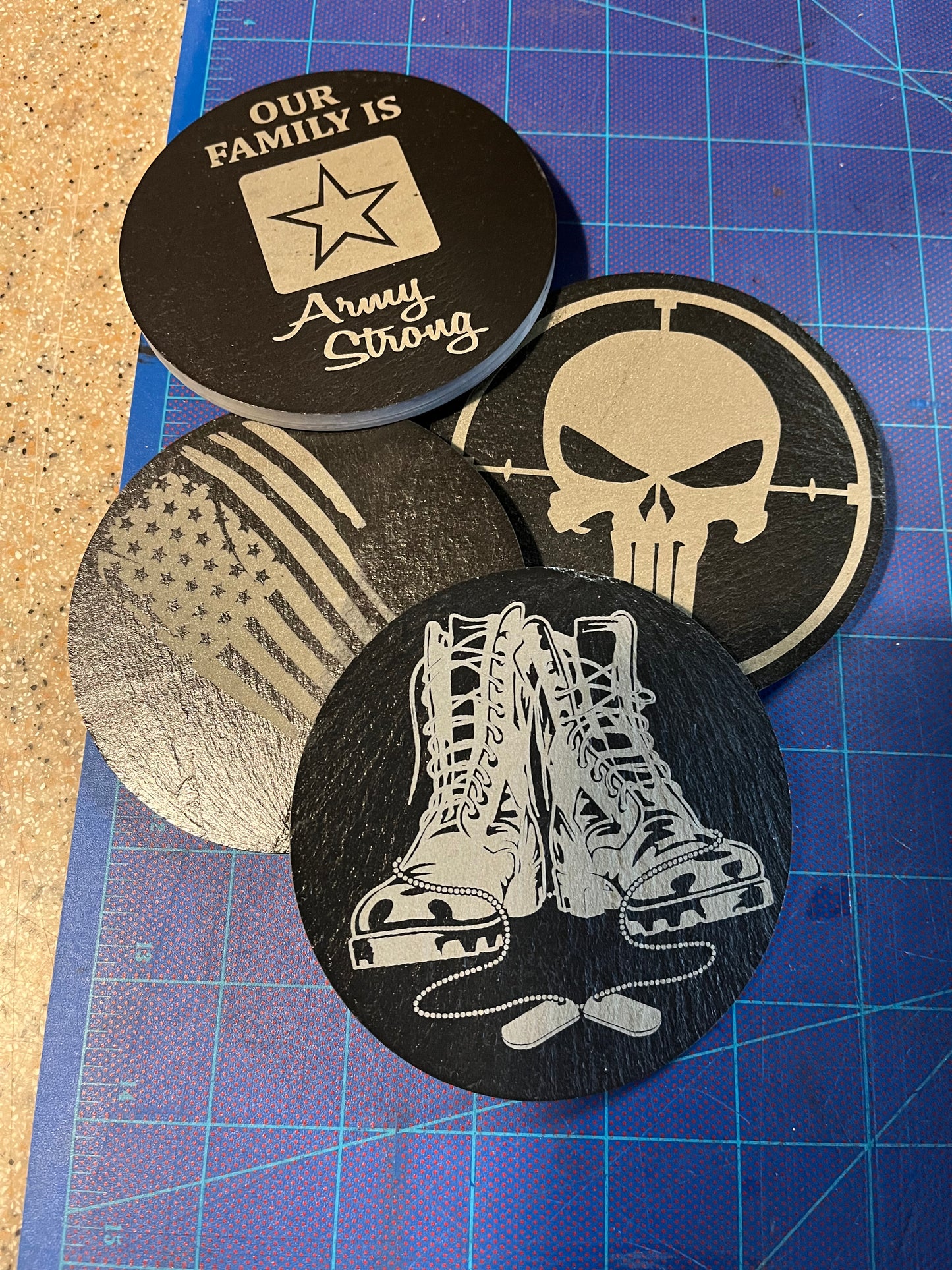 Round Slate Army Coasters